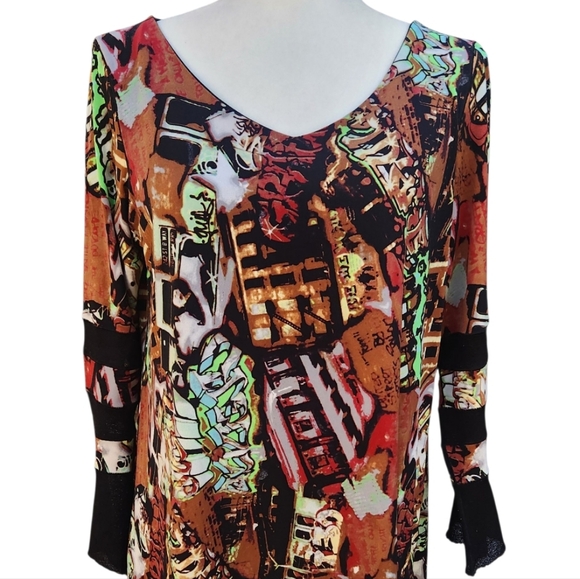 Eva Varro Abstract Art Asymmetrical Tunic Top Large Black Edgy Boho Artsy - Picture 4 of 10